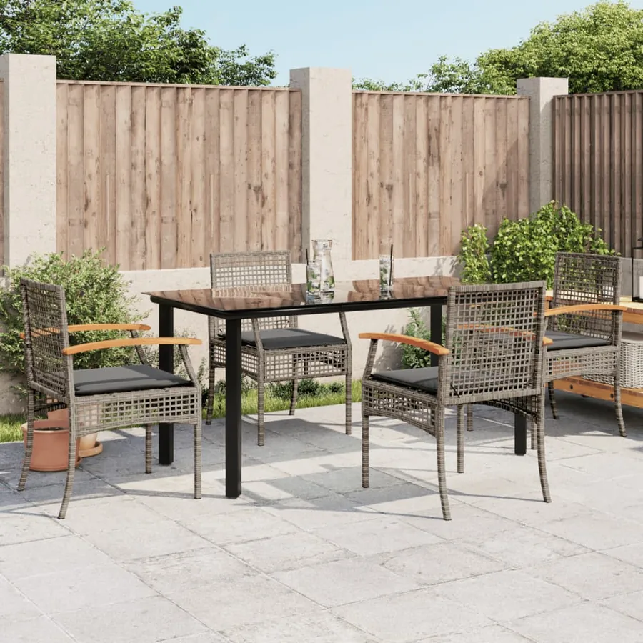 Ensemble à manger de jardin 5 pcs coussins gris résine tressée