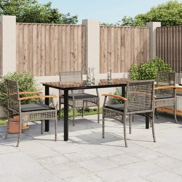 Ensemble à manger de jardin 5 pcs coussins gris résine tressée