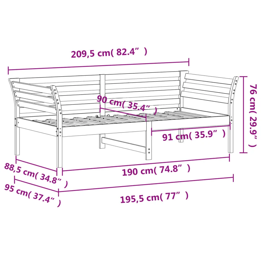 Lit de jour sans matelas 90x190 cm bois de pin massif - 9