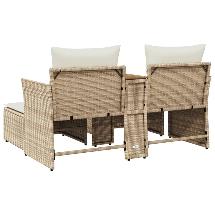 Canapé de jardin 2 places avec tabourets beige résine tressée - 6