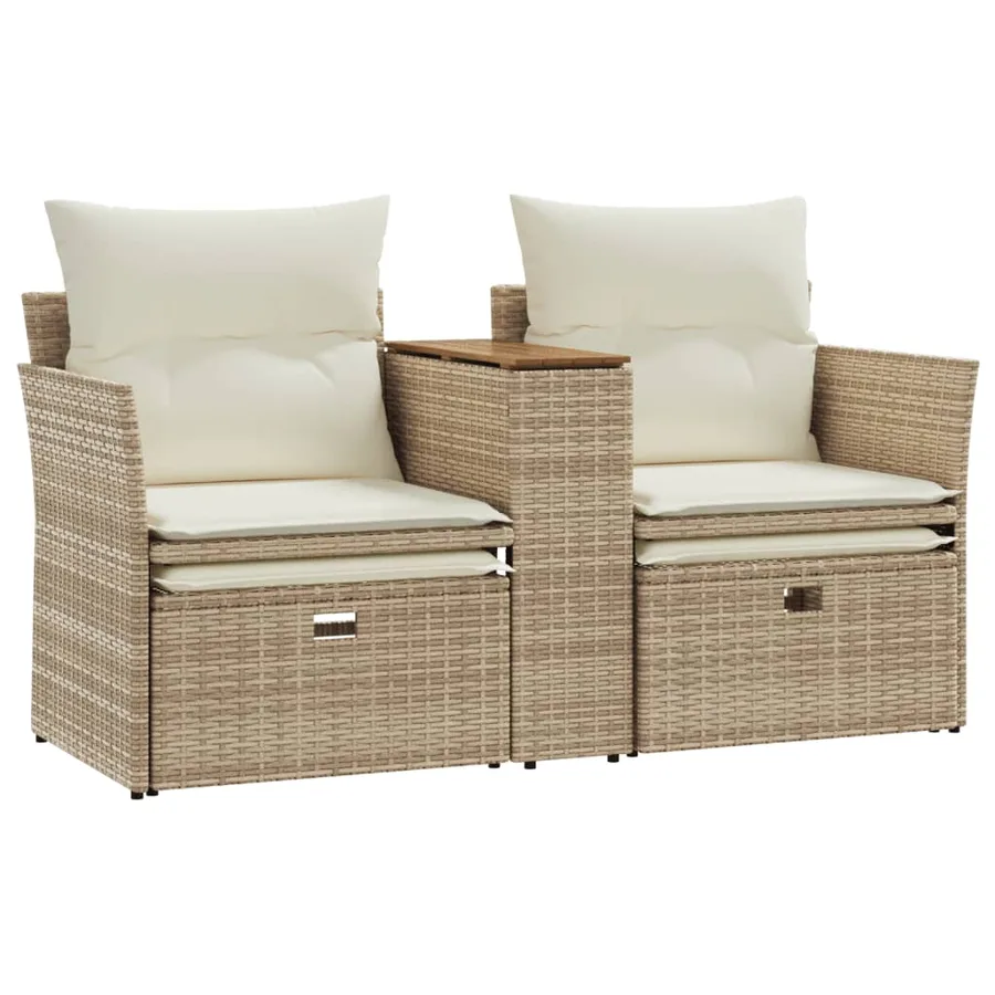Canapé de jardin 2 places avec tabourets beige résine tressée - 7