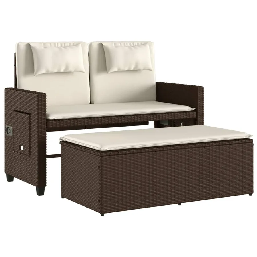 Banc inclinable de jardin avec coussins marron résine tressée - 5