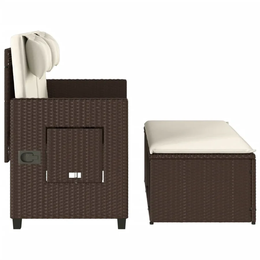 Banc inclinable de jardin avec coussins marron résine tressée - 7