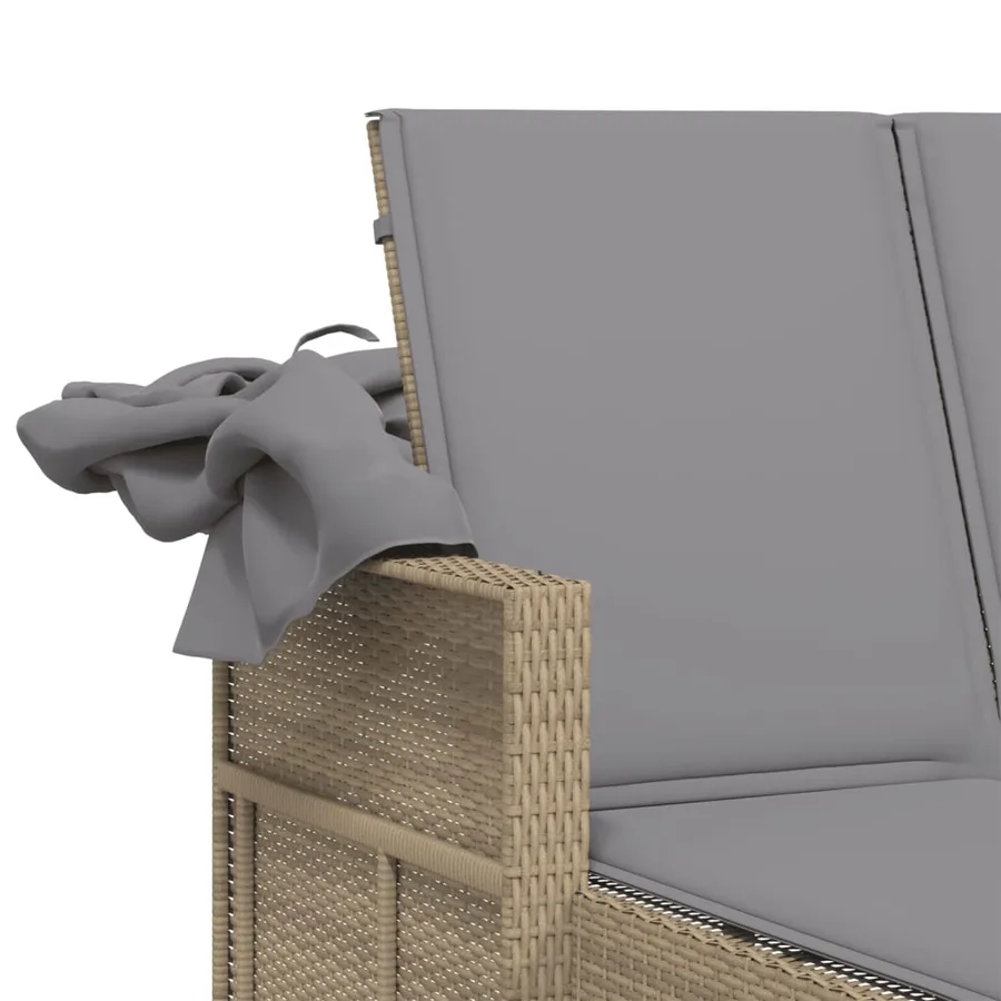 Chaise longue double et auvent et coussins mélange beige rotin - 10