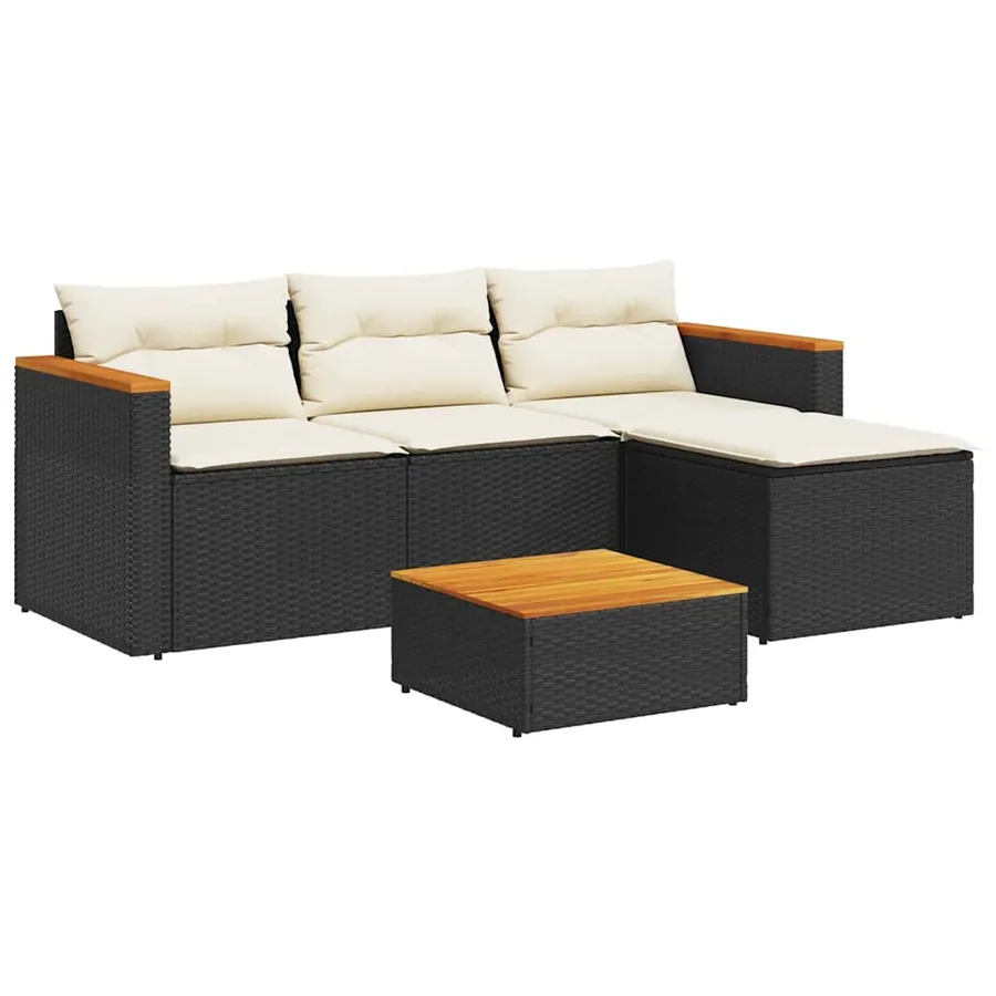 Salon de jardin 3 pcs avec coussins noir résine tressée - 2