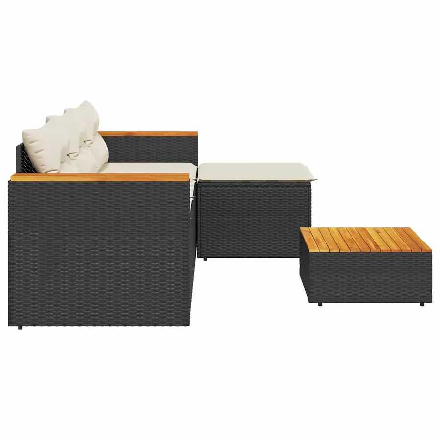 Salon de jardin 3 pcs avec coussins noir résine tressée - 4
