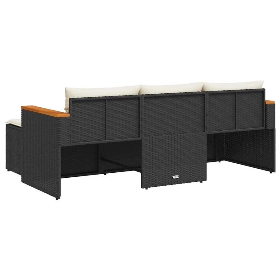Salon de jardin 3 pcs avec coussins noir résine tressée - 5