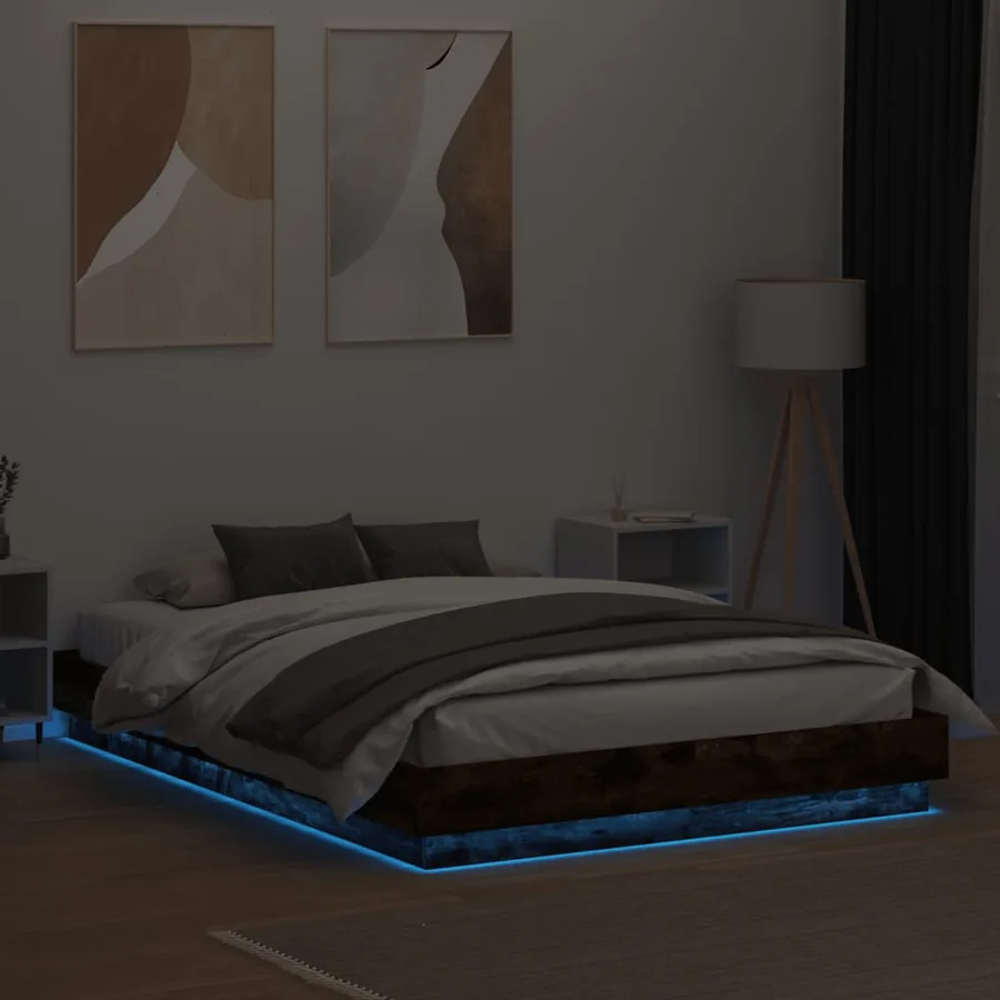 Cadre de lit avec LED sans matelas chêne fumé 150x200 cm - 4
