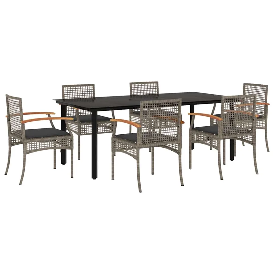 Ensemble à manger de jardin et coussins 7 pcs gris rotin - 2
