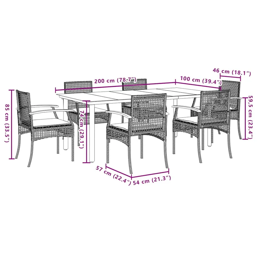 Ensemble à manger de jardin et coussins 7 pcs gris rotin - 7