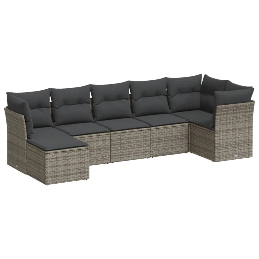 Salon de jardin avec coussins 7 pcs gris résine tressée - 2