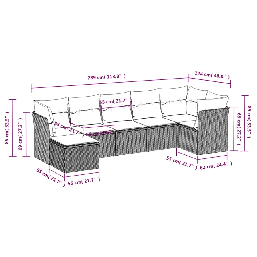 Salon de jardin avec coussins 7 pcs gris résine tressée - 3