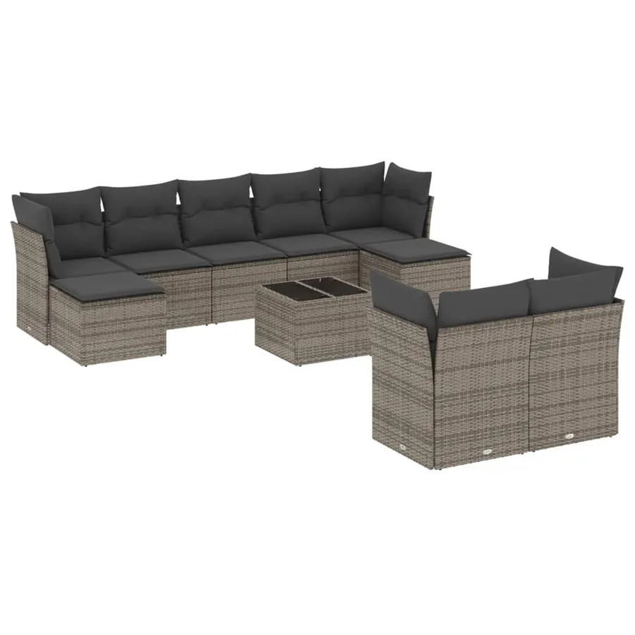 Salon de jardin avec coussins 10 pcs gris résine tressée - 2