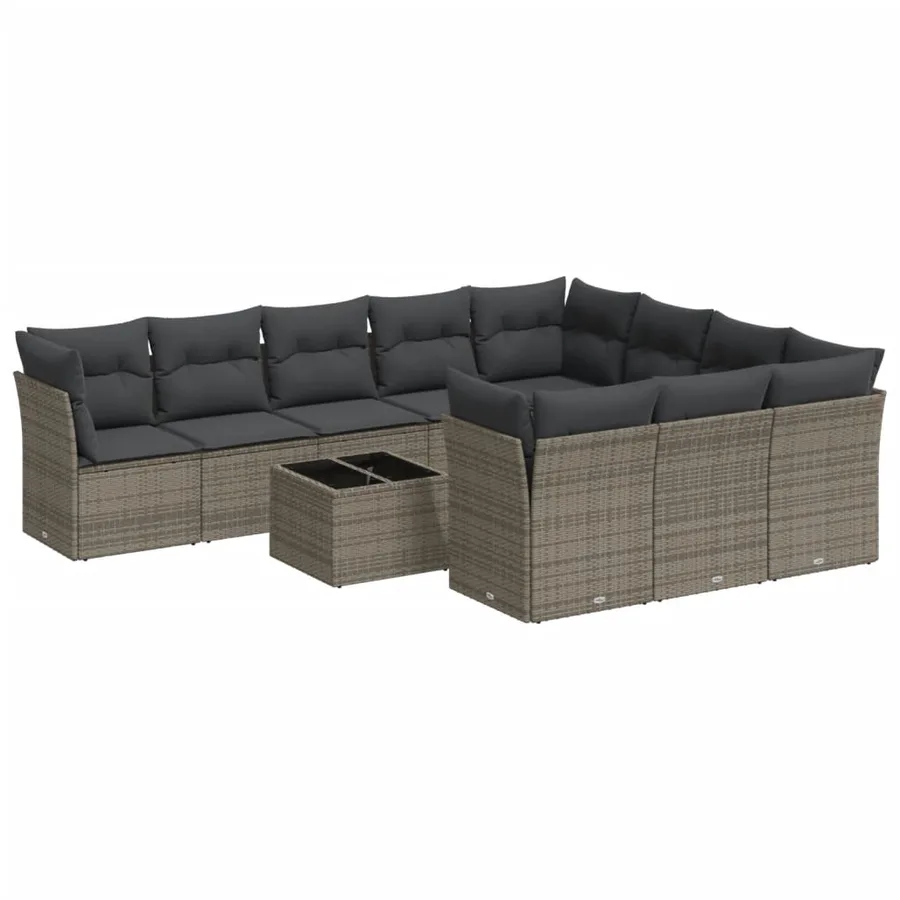 Salon de jardin 11 pcs avec coussins gris résine tressée - 2