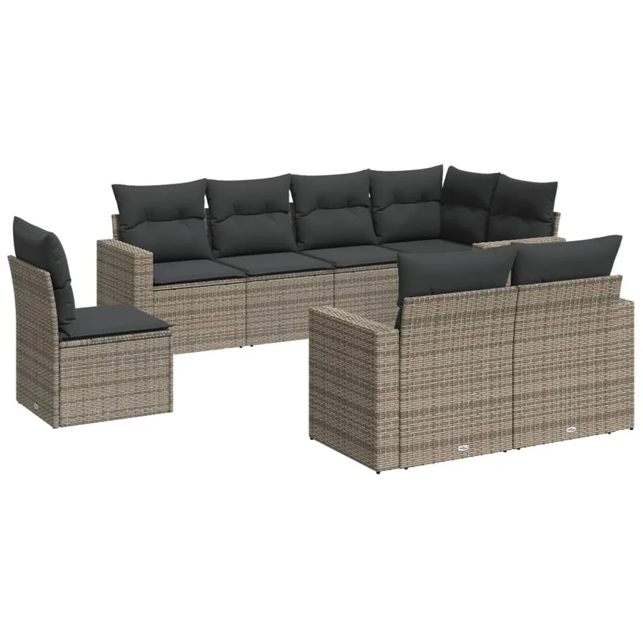 Salon de jardin 8 pcs avec coussins gris résine tressée - 2