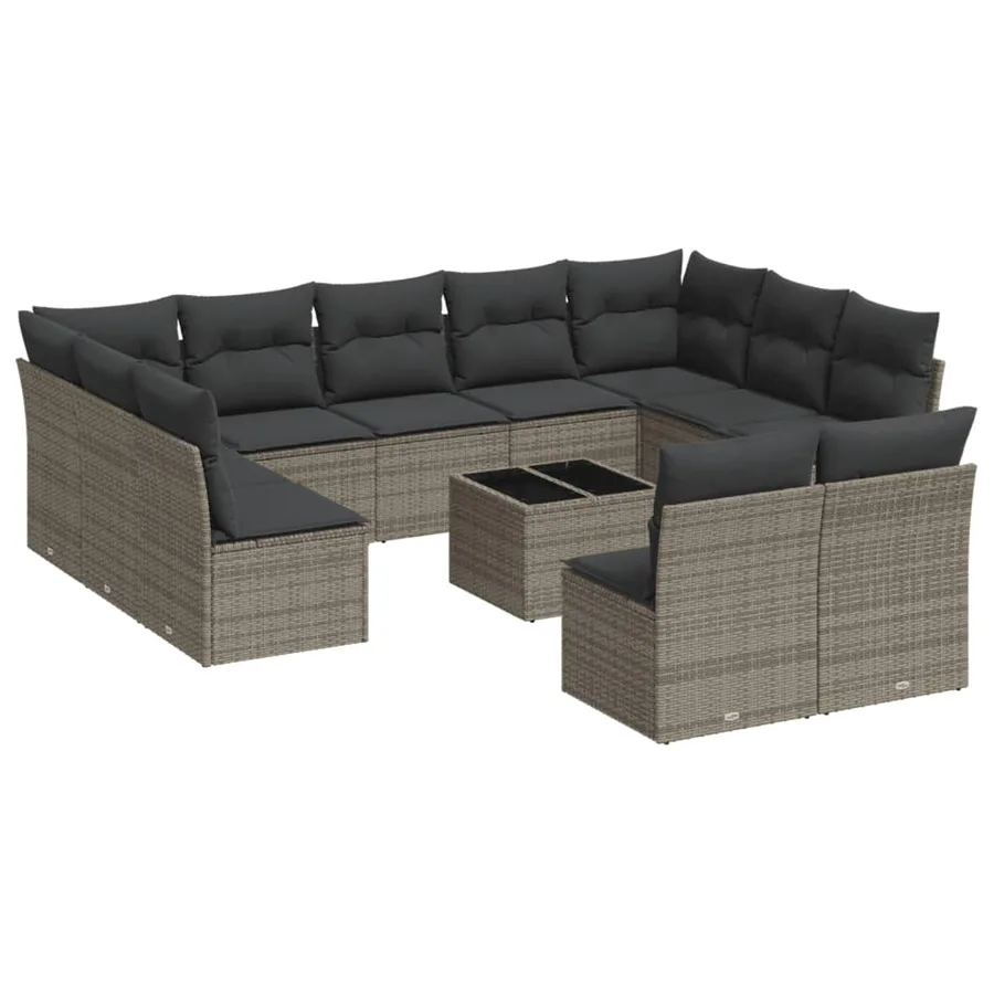 Salon de jardin avec coussins 12 pcs gris résine tressée - 2