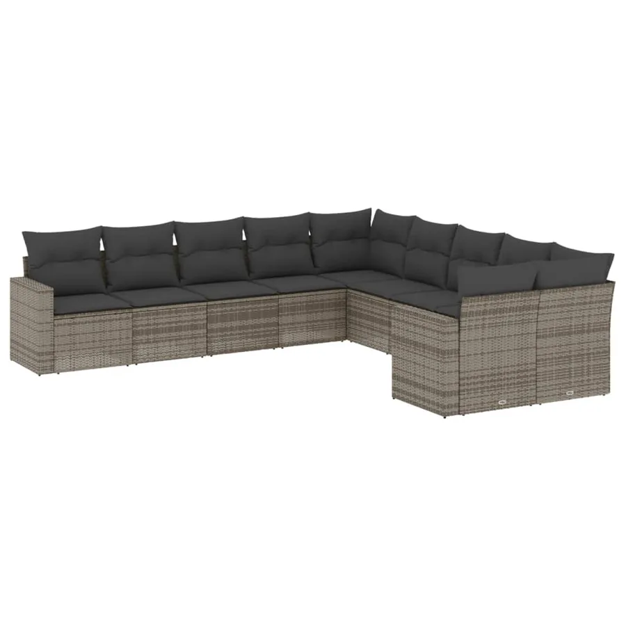 Salon de jardin avec coussins 10 pcs gris résine tressée - 2