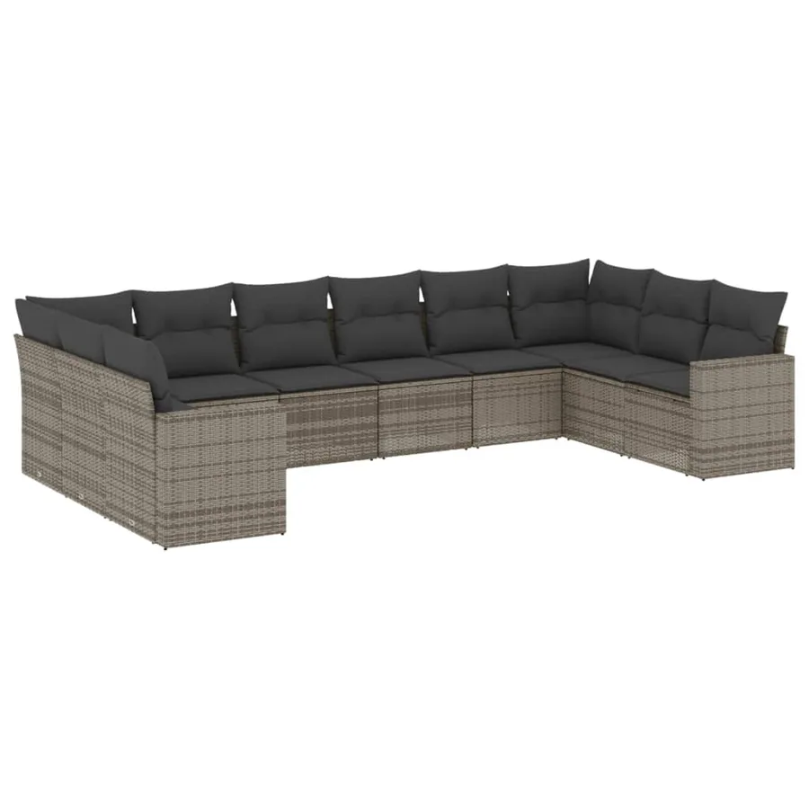 Salon de jardin avec coussins 10 pcs gris résine tressée - 2