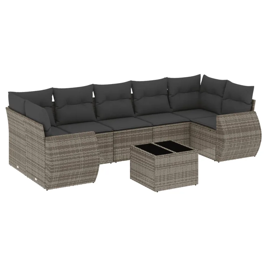 Salon de jardin 8 pcs avec coussins gris résine tressée - 2