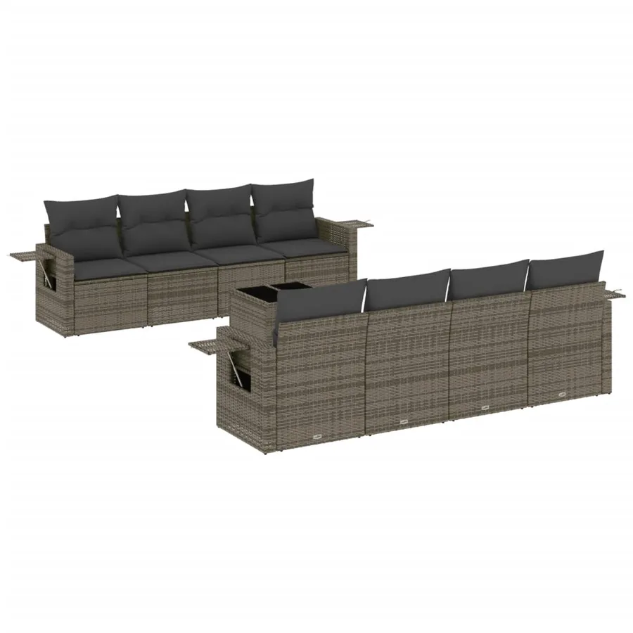 Salon de jardin 9 pcs avec coussins gris résine tressée - 2