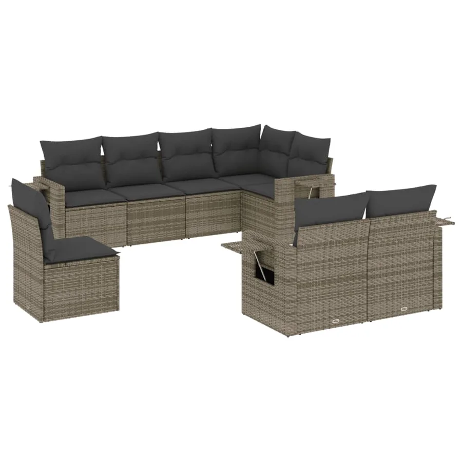 Salon de jardin 8 pcs avec coussins gris résine tressée - 2