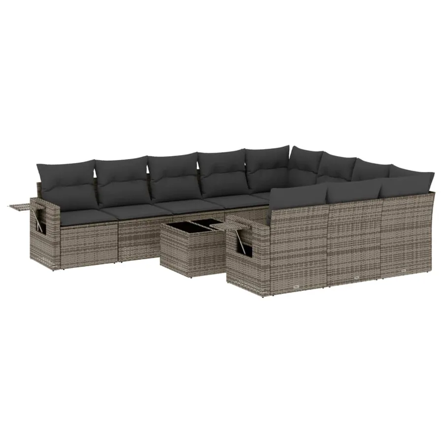Salon de jardin 11 pcs avec coussins gris résine tressée - 2