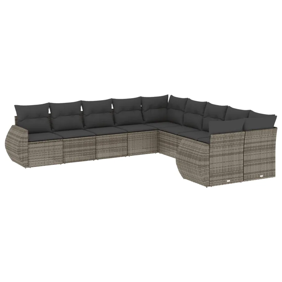 Salon de jardin avec coussins 10 pcs gris résine tressée - 2