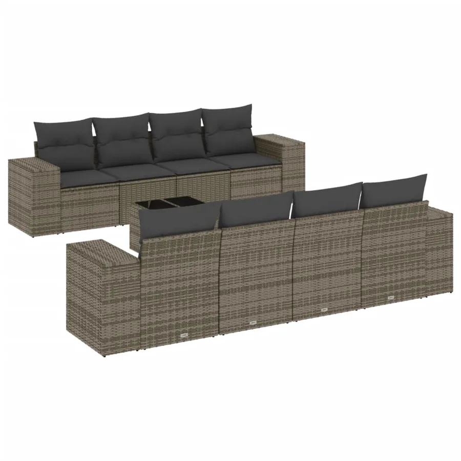 Salon de jardin 9 pcs avec coussins gris résine tressée - 2
