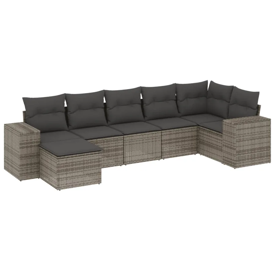 Salon de jardin avec coussins 7 pcs gris résine tressée - 2