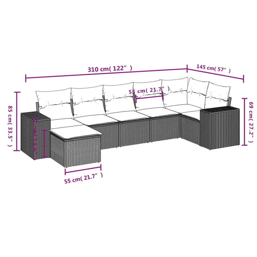 Salon de jardin avec coussins 7 pcs gris résine tressée - 3