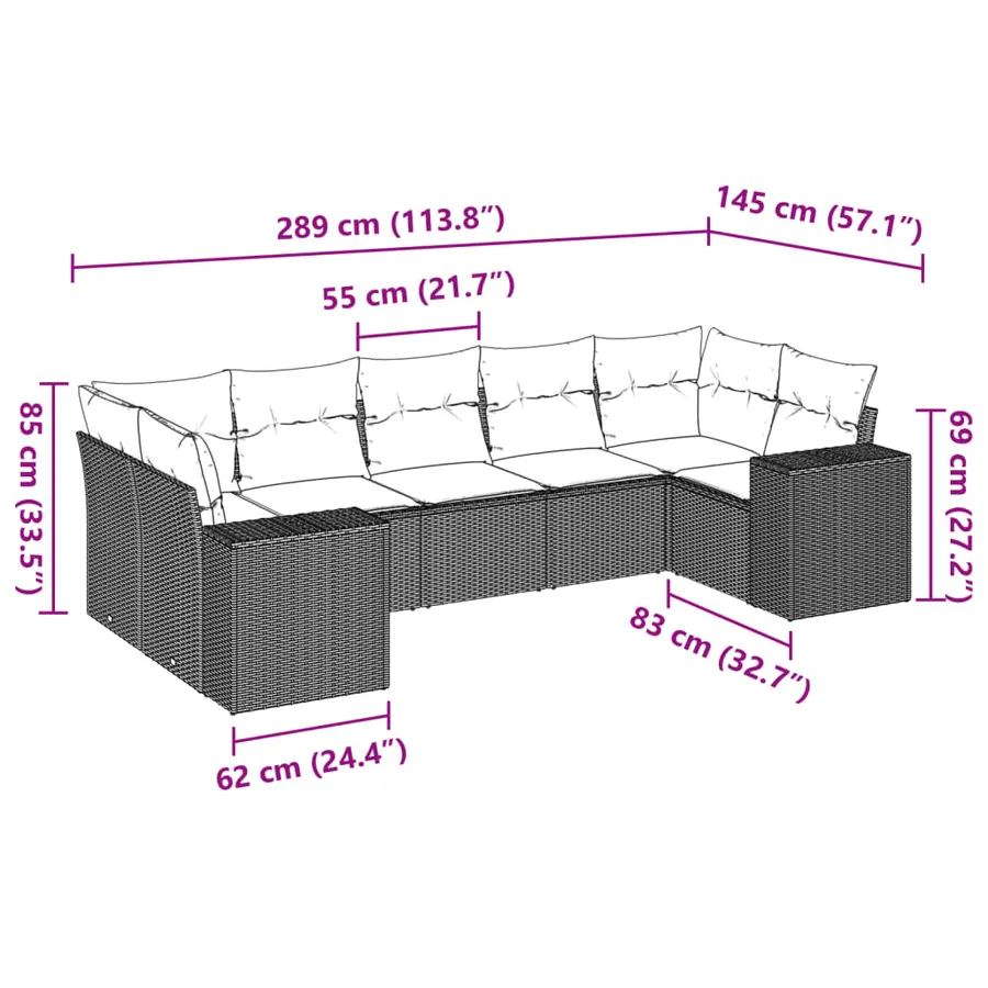 Salon de jardin avec coussins 7 pcs gris résine tressée - 3