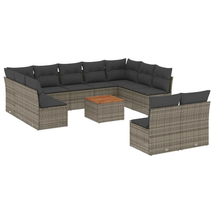 Salon de jardin avec coussins 12 pcs gris résine tressée - 2