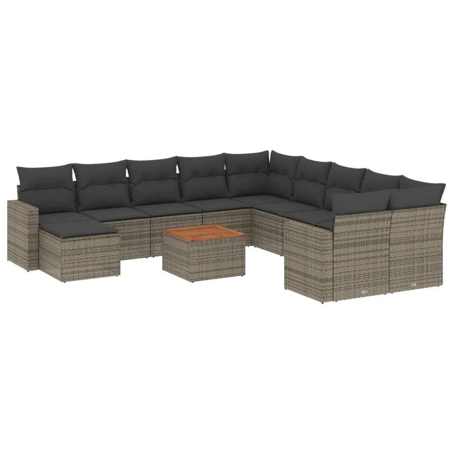 Salon de jardin avec coussins 12 pcs gris résine tressée - 2