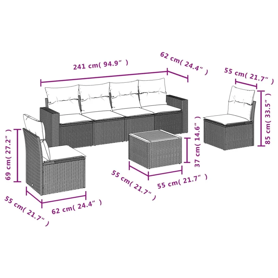 Salon de jardin avec coussins 7 pcs gris résine tressée - 10