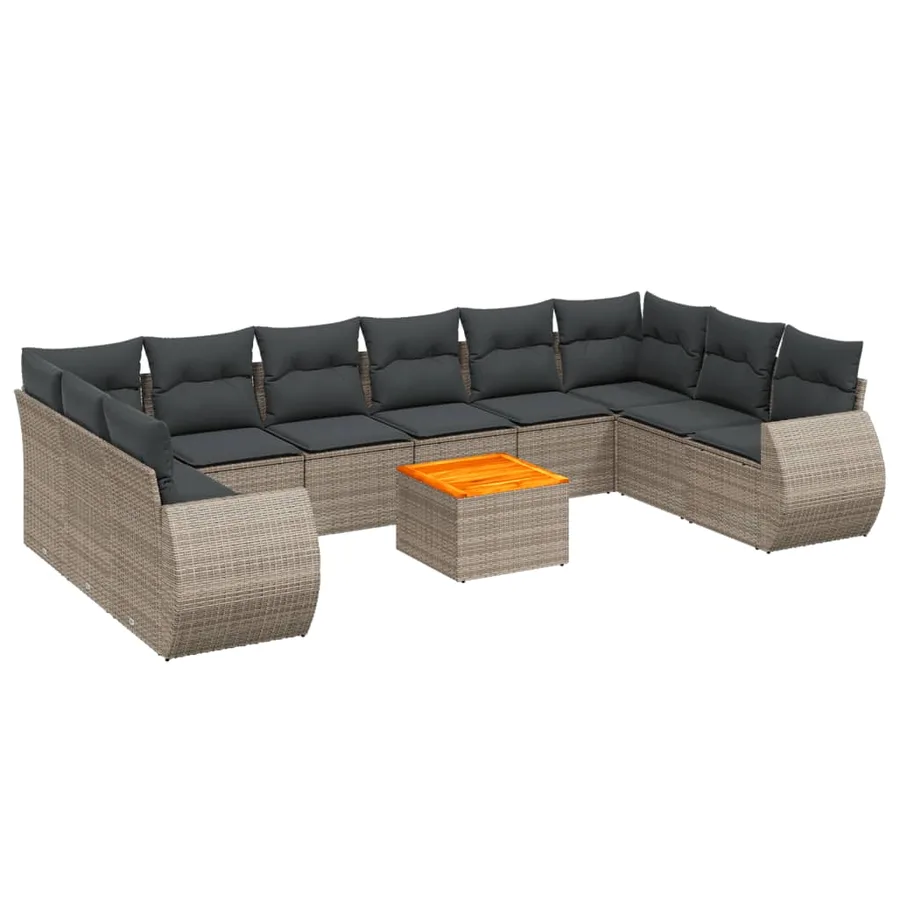 Salon de jardin 11 pcs avec coussins gris résine tressée - 2