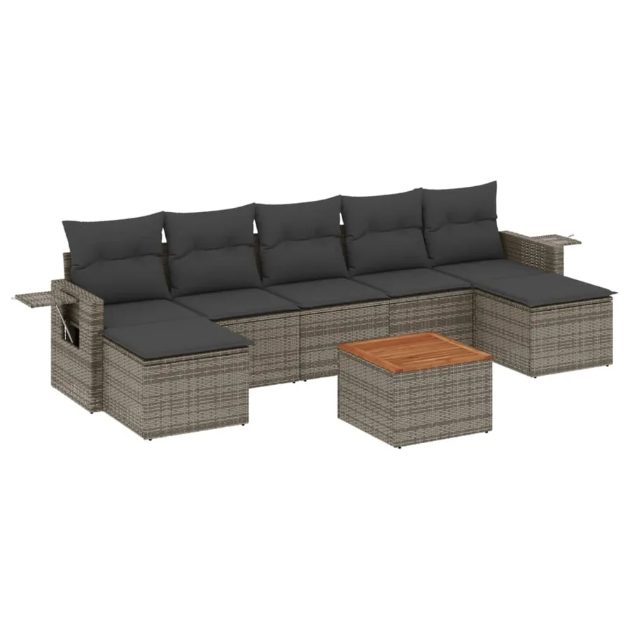 Salon de jardin 8 pcs avec coussins gris résine tressée - 2