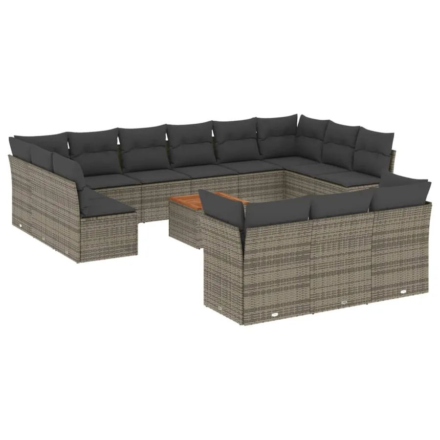 Salon de jardin avec coussins 14 pcs gris résine tressée - 2