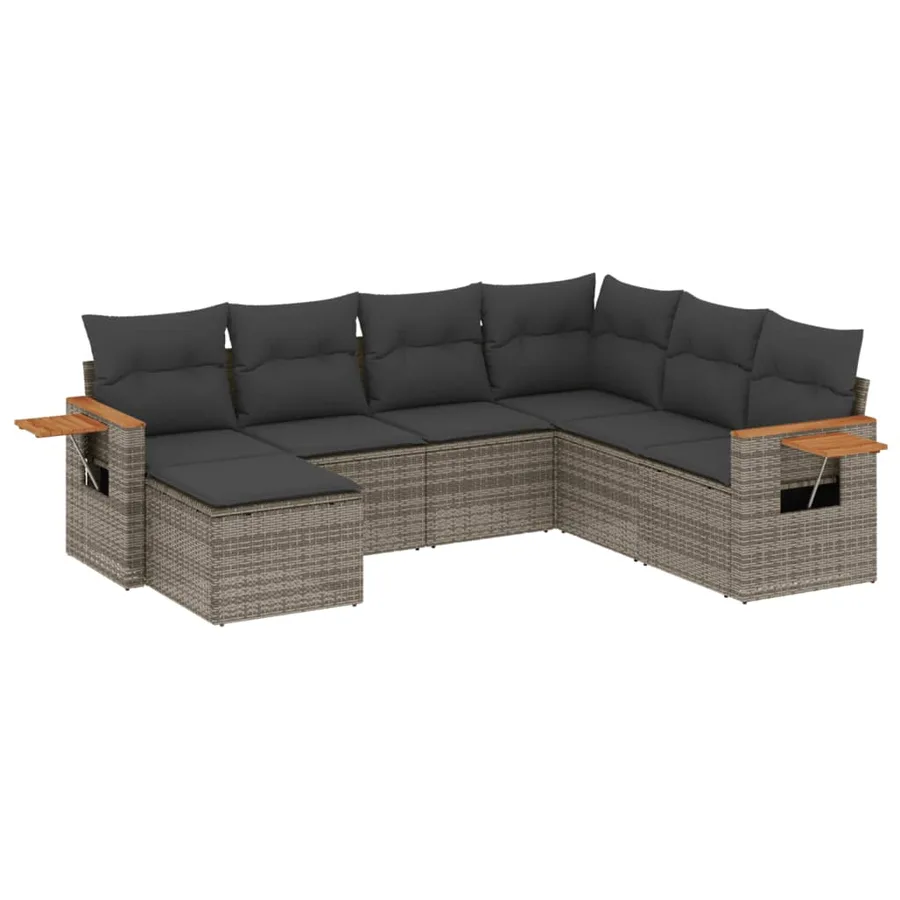 Salon de jardin avec coussins 7 pcs gris résine tressée - 2