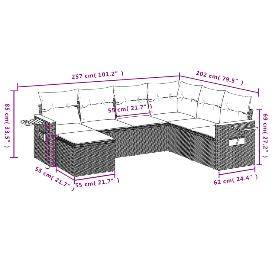 Salon de jardin avec coussins 7 pcs gris résine tressée - 3