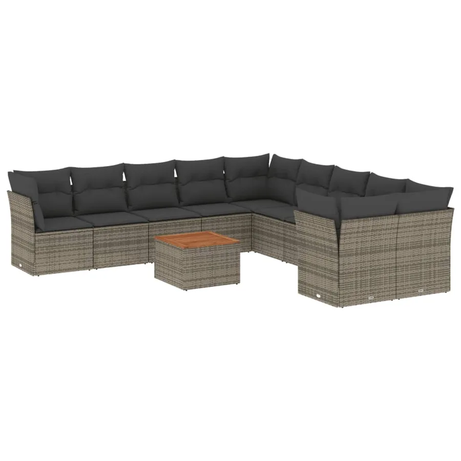Salon de jardin 11 pcs avec coussins gris résine tressée - 2