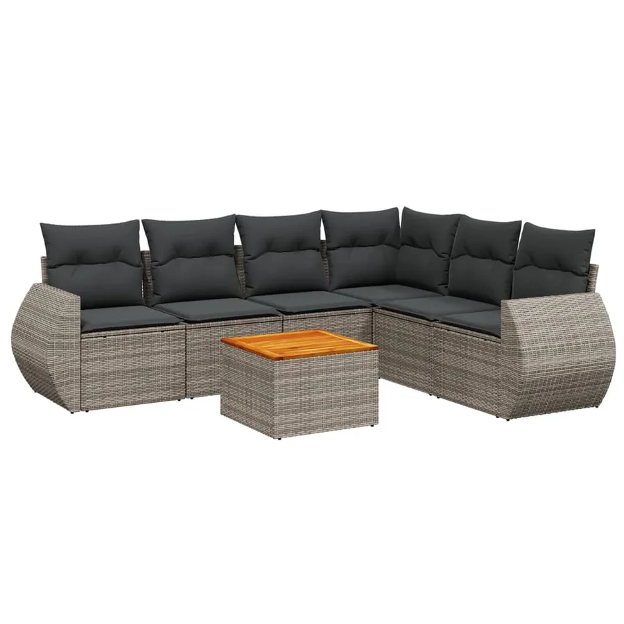 Salon de jardin avec coussins 7 pcs gris résine tressée - 2