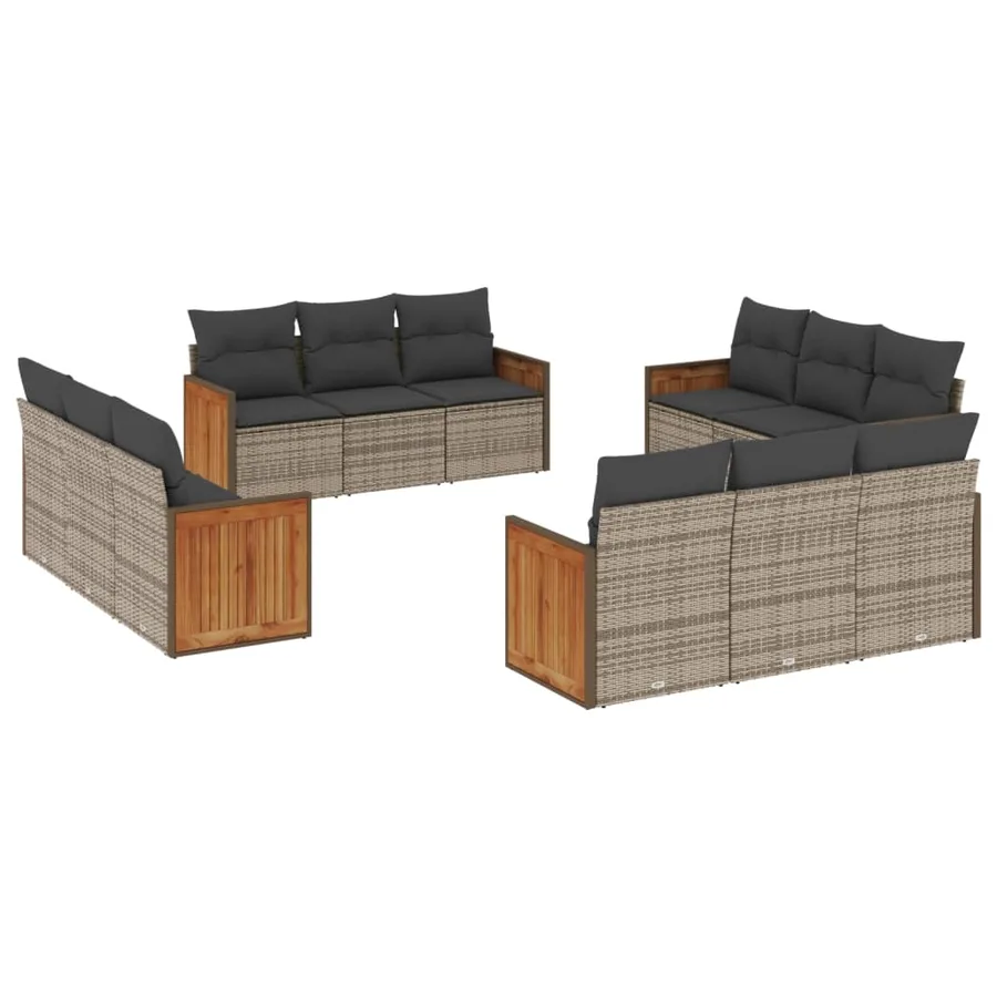 Salon de jardin avec coussins 12 pcs gris résine tressée - 2