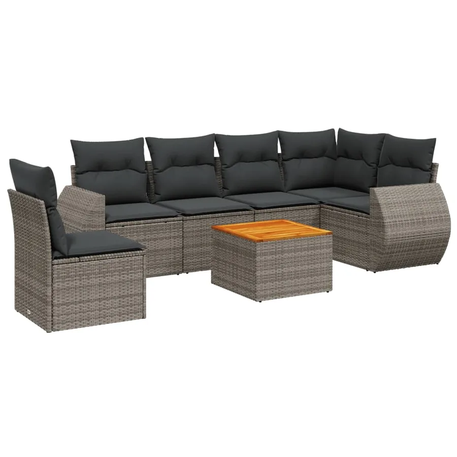 Salon de jardin avec coussins 7 pcs gris résine tressée - 2
