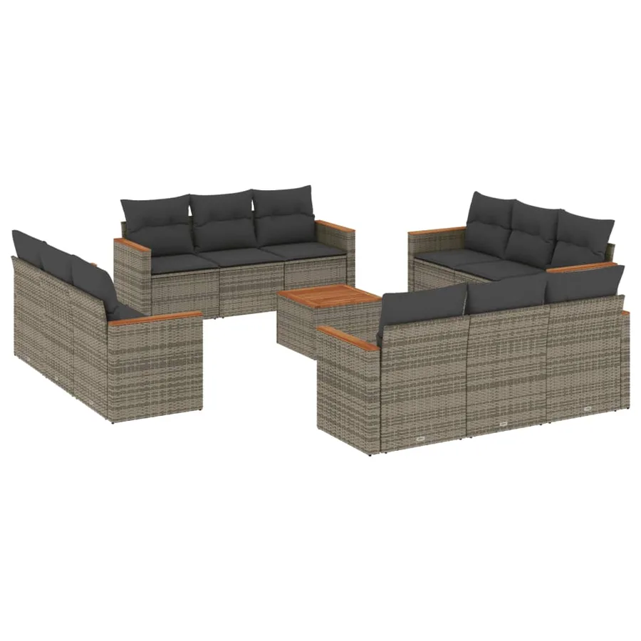 Salon de jardin avec coussins 13 pcs gris résine tressée - 2