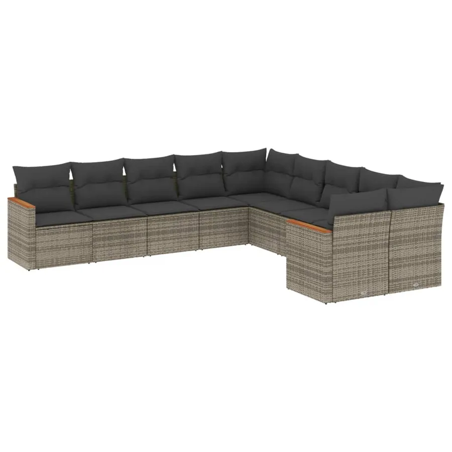 Salon de jardin avec coussins 10 pcs gris résine tressée - 2