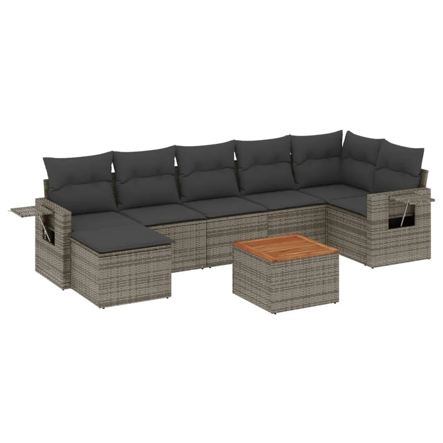 Salon de jardin 8 pcs avec coussins gris résine tressée - 2