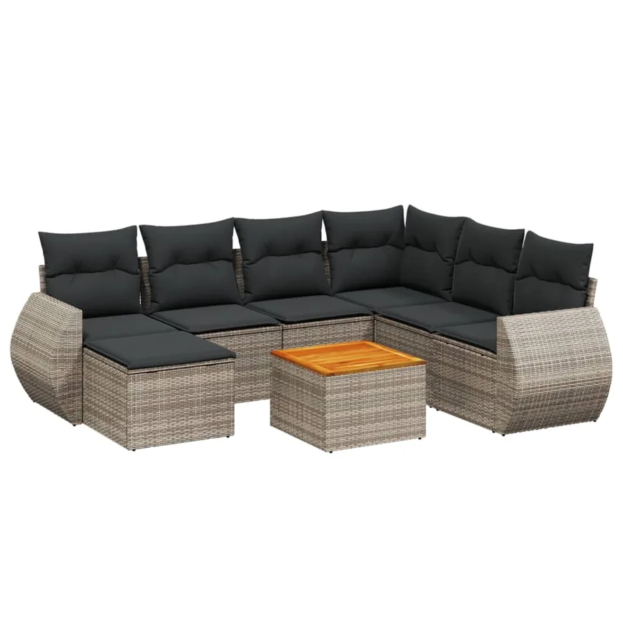 Salon de jardin 8 pcs avec coussins gris résine tressée - 2