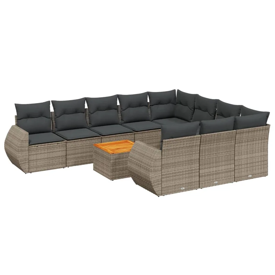 Salon de jardin 11 pcs avec coussins gris résine tressée - 2