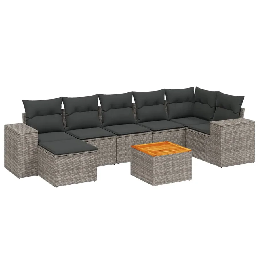 Salon de jardin 8 pcs avec coussins gris résine tressée - 2