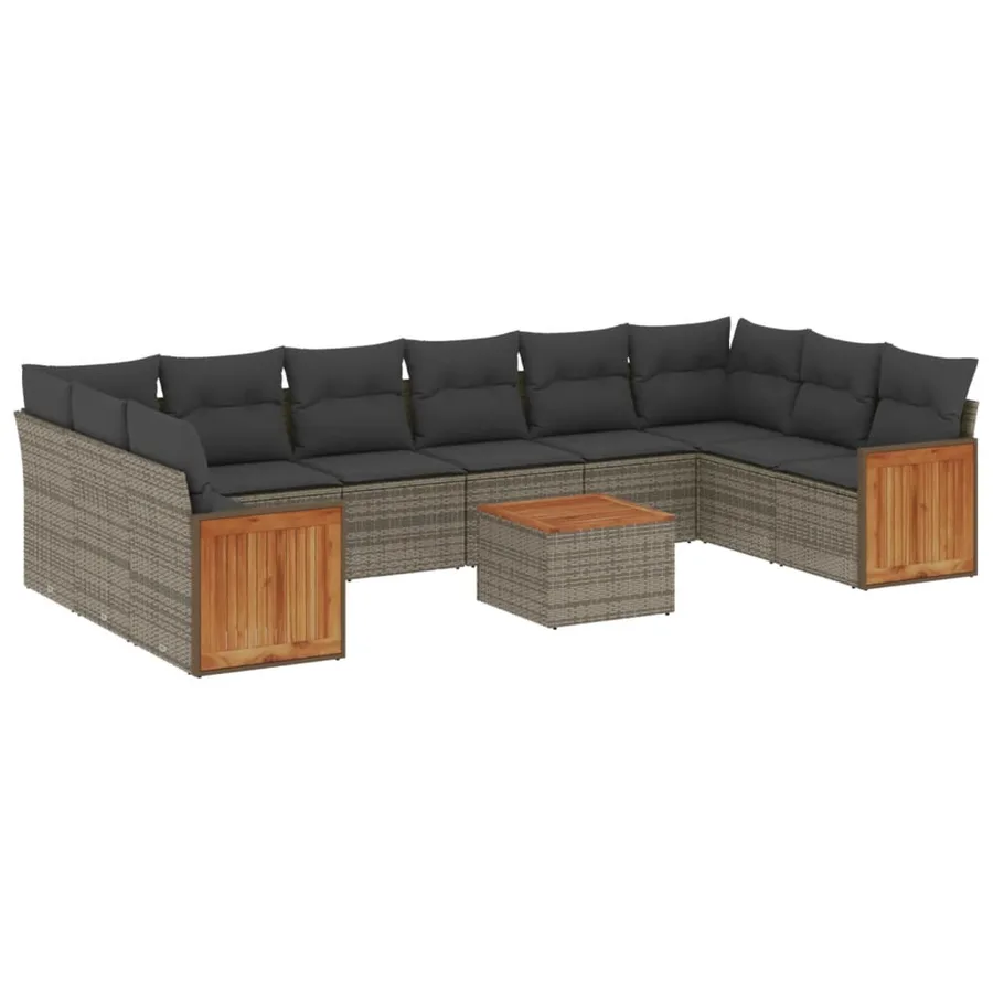 Salon de jardin 11 pcs avec coussins gris résine tressée - 2